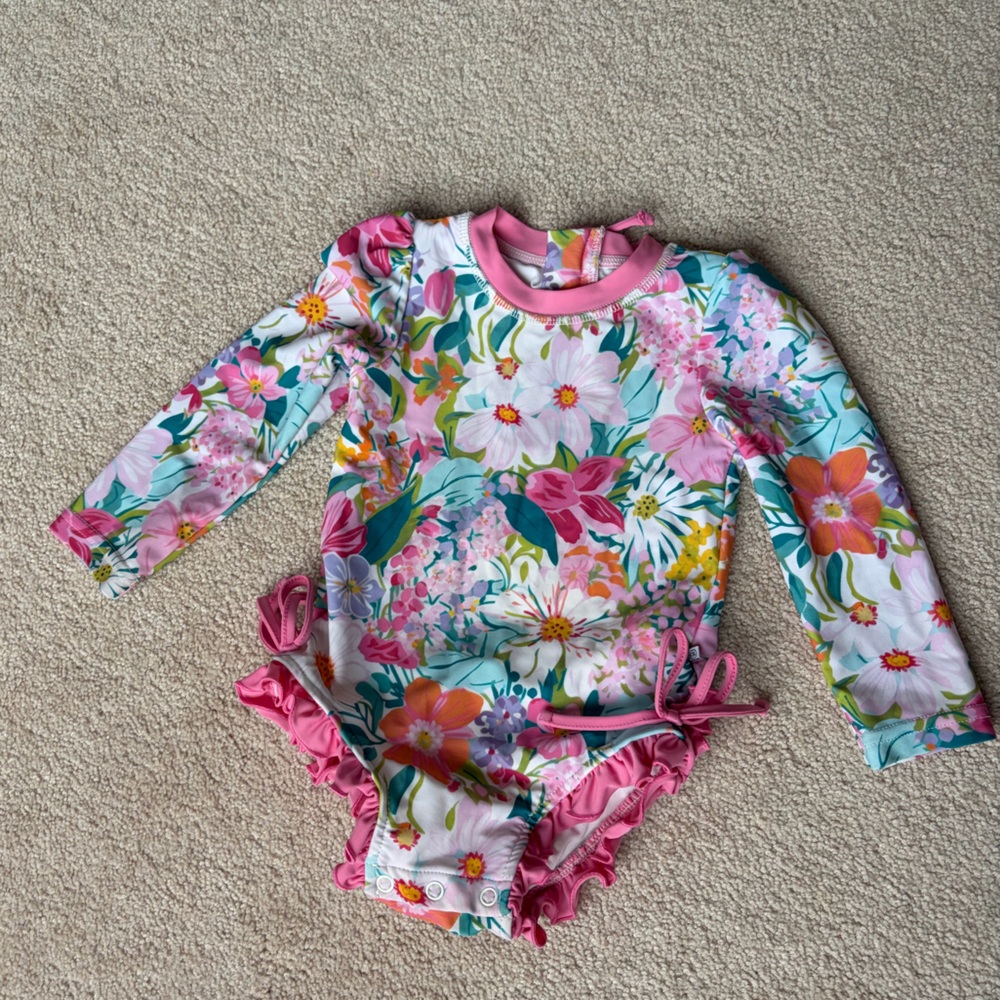 Caden Lane Floral Long Sleeve Rash Guard Swimsuit 18-24 mo